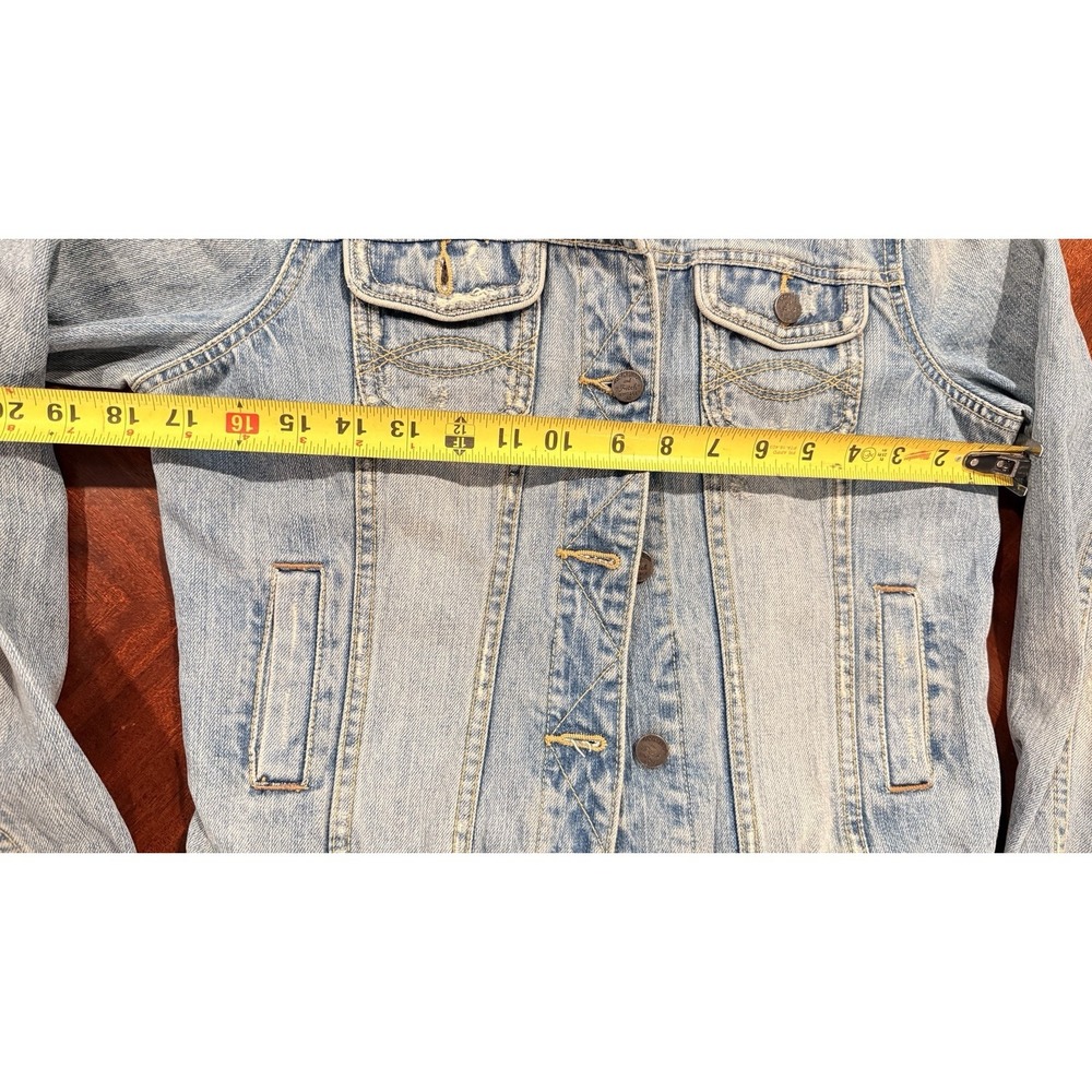 Abercrombie Fitch Womens Denim Jacket Medium Light Wash Distressed Trucker‎ - Picture 7 of 11